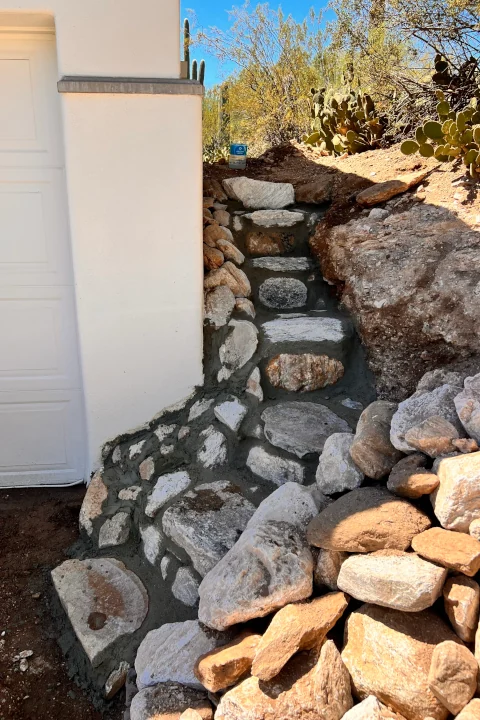 Decorative rock staircase landscaping by Luis Landscapes in Tucson AZ